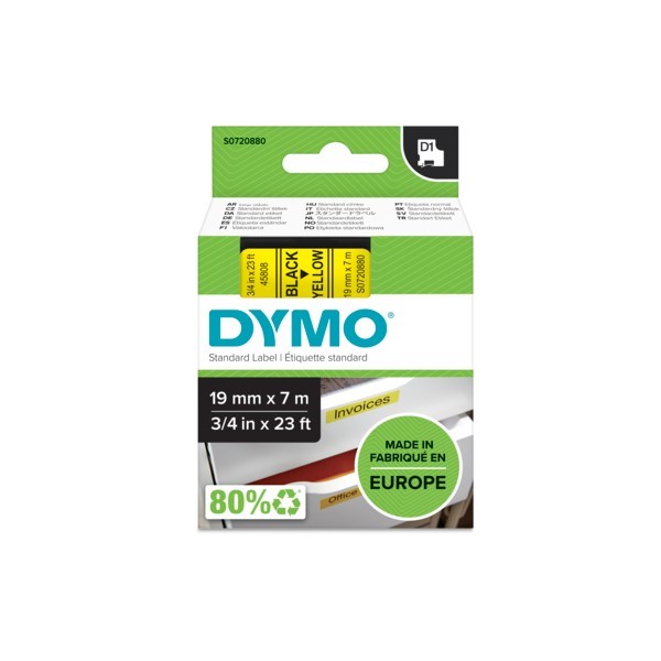 TAPE DYMO D1 SD45808 19MMX7M BLACK ON YELLOW