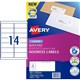 LABEL AVERY LASER L7163 MAILING ADDRESS 991X381MM WHITE 14SHEET