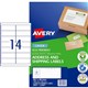 LABEL AVERY LASER ENVIRO L7163EV ADDRESS 991X381MM WHITE 14SHEET