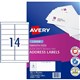 LABEL AVERY LASER L7163 ADDRESS 991X 381MM WHITE 14SHEET