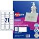 LABEL AVERY CLEAR LASER L7560 ADDRESS 635X381MM 21SHEET