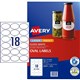 LABEL AVERY LASERINKJET L7102 OVAL 635 X 423MM 18SHEET GLOSS WHITE