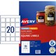 LABEL AVERY LASER L712410 PRINT TO EDGE SQUARE 45X45MM GLOSSY WHITE 20SHEET