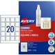 LABEL AVERY LASER L712610 PRINT TO EDGE SQUARE 45X45MM CRYSTAL CLEAR 20SHEET