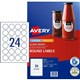 LABEL AVERY LASER L7147 ROUND 400MM DIA 24SHEET GLOSS WHITE
