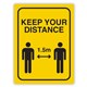 SIGN DURUS SOCIAL DISTANCING KEEP YOUR DISTANCE 225X300MM WALL MOUNT BLACKYELLOW