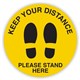 SIGN DURUS SOCIAL DISTANCING PLEASE STAND HERE FEET 350MMDIA FLOOR ADHESIVE YELLOWBLACK