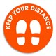 SIGN DURUS SOCIAL DISTANCING KEEP YOUR DISTANCE 250MM DIAMETER OUTDOOR FLOOR ADHESIVE ORANGE