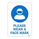 SIGN DURUS HYGIENE SELF ADHESIVE DECAL PLEASE WEAR A FACE MASK 105X148MM BLUEWHITE PK2