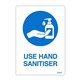 SIGN DURUS HYGIENE SELF ADHESIVE DECAL USE HAND SANITISER 105X148MM BLUEWHITE PK2
