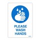 SIGN DURUS HYGIENE SELF ADHESIVE DECAL PLEASE WASH HANDS 105X148MM BLUEWHITE PK2