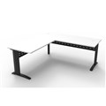 DESK WITH RETURN RAPID SPAN 1800WX700D1800WX600DMM BLACK LEGS NATURAL WHITE TOP METAL MODESTY PANEL