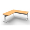 DESK WITH RETURN RAPID SPAN 1800WX700D1800WX600DMM WHITE LEGS BEECH TOP METAL MODESTY PANEL