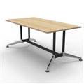 BOARDROOM TABLE RAPID TYPHOON 1800WX900DX750HMM RECTANGULAR DUAL POST BLACK FRAME NATURAL OAK TOP