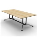 BOARDROOM TABLE RAPID TYPHOON 2400WX1200DX750HMM RECTANGULAR DUAL POST BLACK FRAME NATURAL OAK TOP