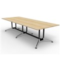 BOARDROOM TABLE RAPID TYPHOON 3200WX1200DX750HMM RECTANGULAR DUAL POST BLACK FRAME 2 PIECE NATURAL OAK TOP