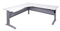 CORNER WORKSTATION SPAN ELECTRIC HEIGHT ADJUSTABLE 1500X1500WX700DX6851205H MM PRECIOUS SILVER FRAME NATURAL WHITE TOP