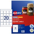LABEL AVERY LASER L712410 PRINT TO EDGE SQUARE 45X45MM GLOSSY WHITE 20SHEET
