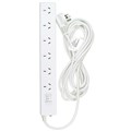 POWER BOARD JACKSON PT6225 6 POINT SURGE PROTECTION WITH MASTER SWITCH 5M CORD WHITE