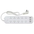 POWER BOARD JACKSON PT1055 10 POINT SURGE PROTECTION WITH MASTER SWITCH WITH 6 FAST CHARGE USB PORTS 1M CORD WHITE