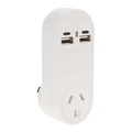 POWER ADAPTOR JACKSON PT4USB3C 1 OUTLET WITH 2 X USBA  2 X USBC CHARGING PORTS 3A TOTAL WHITE