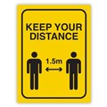SIGN DURUS SOCIAL DISTANCING KEEP YOUR DISTANCE 225X300MM WALL MOUNT BLACKYELLOW