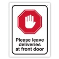 SIGN DURUS SOCIAL DISTANCING PLEASE LEAVE DELIVERIES AT FRONT DOOR 225X300MM WALL MOUNT BLACKRED