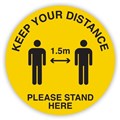 SIGN DURUS SOCIAL DISTANCING PLEASE STAND HERE PEOPLE 350MMDIA FLOOR ADHESIVE YELLOWBLACK
