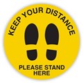 SIGN DURUS SOCIAL DISTANCING PLEASE STAND HERE FEET 350MMDIA FLOOR ADHESIVE YELLOWBLACK