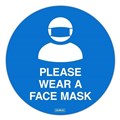 SIGN DURUS HYGIENE FLOOR ADHESIVE PLEASE WEAR A FACE MASK 250MM DIAMETER BLUEWHITE EACH