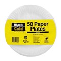 PAPER PLATE BLACK  GOLD 225MM PK50