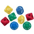 TEACHING AID LINEX DECIMAL PLACE DICES SET OF 8 ASSORTED COLOURS